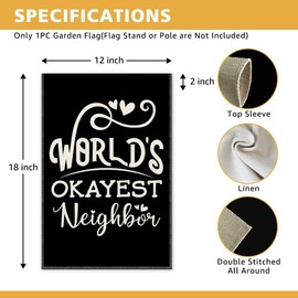 JMYROG World's Okayest Neighbor Garden Flag, Double Sided Yard Outdoor Farmhouse Lawn Porch Decor Flag, Retirement Housewarming Banner, Funny Sarcastic Gifts for Coworker Friend Neighborhood