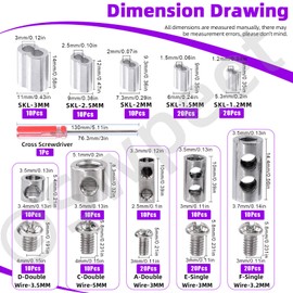 Swpeet 121Pcs Adjustable Wire Rope Clips Clamp and Aluminum Crimping Loop Sleeve with Screwdriver Assortment Kit, Wire Rope Grips Wire Rope and Cable Wire Rope Lock with End Screw Stopper for Cable