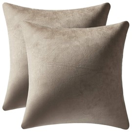 DEZENE Decorative Pillow Covers 18x18 Taupe: 2 Pack Cozy Soft Velvet Square Throw Pillow Cases for Farmhouse Home Decor