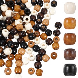 Nogeqi Pack of 200 Wooden Beads with Large Hole, 5 Natural Colours, Wooden Beads, Craft Beads for Dreadlocks, Threading, Jewellery Making, 12 mm Size with 5 mm Hole Diameter