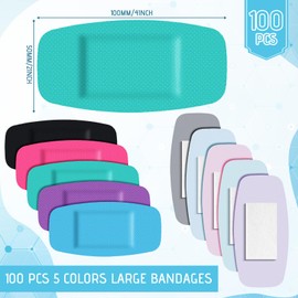 Sinmoe 100 Pcs Large Big Flexible Adhesive Bandages Wound Care Latex Free Fabric PE Bandages for Care and Protect Wounds, 2 x 4 Inch(Classic Color)