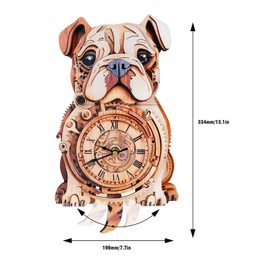 Kosmickiss Wooden Models for Adults to Build-Bulldog Clock with Swinging-3D Wooden Puzzles for Adults-Dog Mom Gifts for Women-DIY Clock Kit