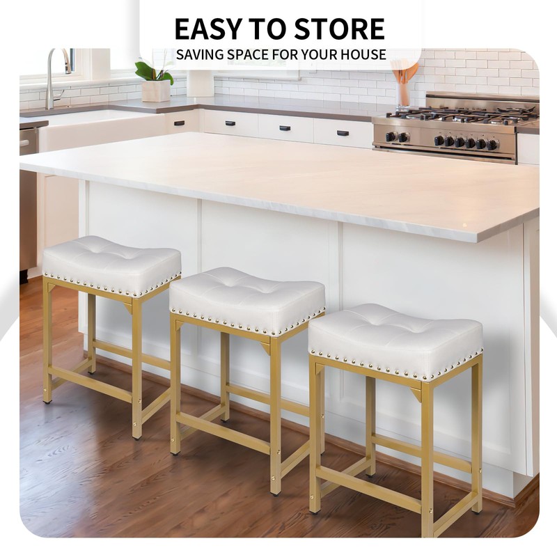 FLYZC White & Gold Counter Height Bar Stools Set of