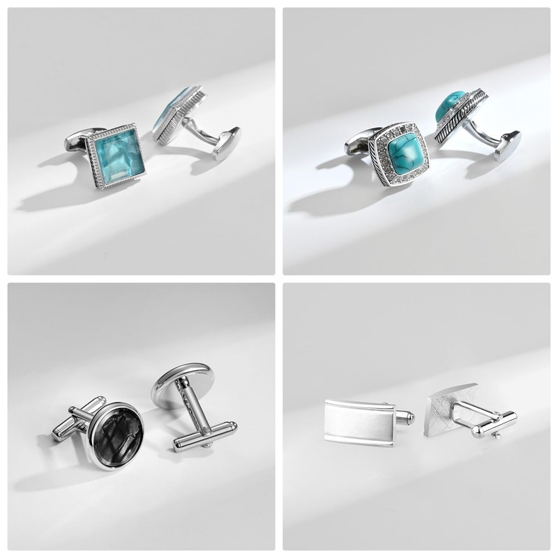 Wynameleri Cufflink 12 Pairs, Classic Fashion Men's Cuff Links Silver-tone