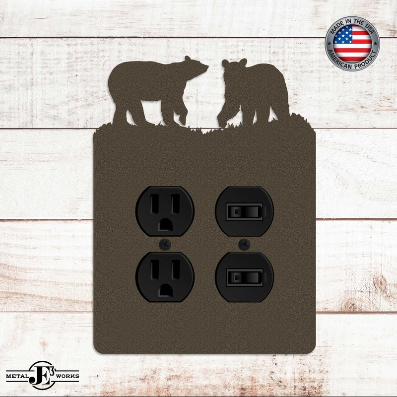 Bear Double Duplex Power Outlet Wall Plate (Double Power, Brown)