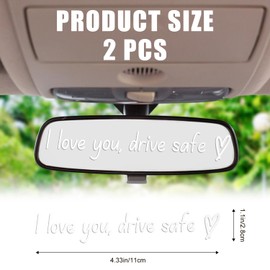 2pcs Rear View Mirror Stickers I Love You Drive Safe, Vinyl Car Rearview Mirror Decal with Heart I Love You Drive Safe Mirror Decal for Rearview Mirrors Windows Driver Gifts(White)