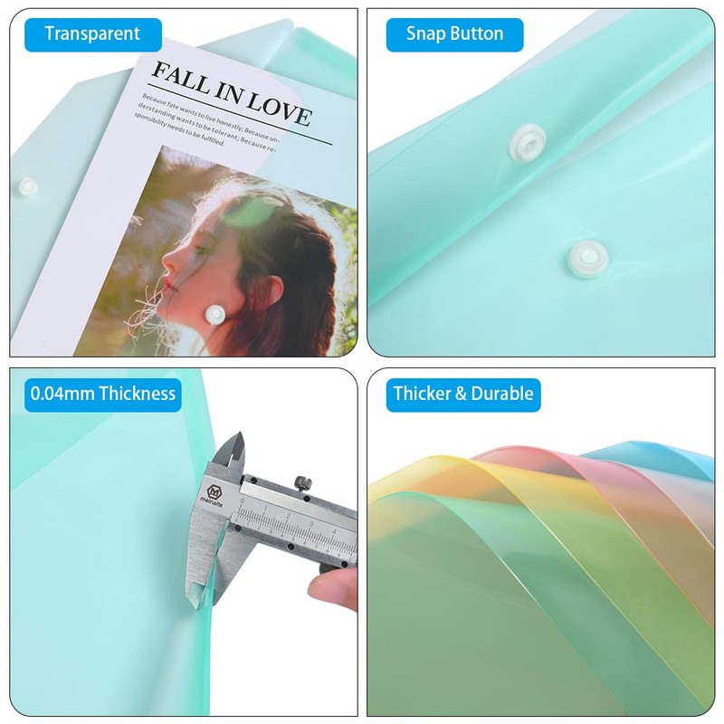 Vicloon A4 Document Wallet / File Pockets with Press Stud