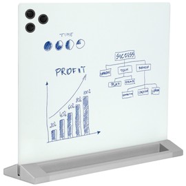 VIVO Freestanding Glass 23 x 19 inch Tabletop Magnetic Dry Erase Board, Portable Privacy Divider, Reversible Double-Sided Whiteboard Panel Partition, Storage Trays, School Home Office, DESK-WB23G