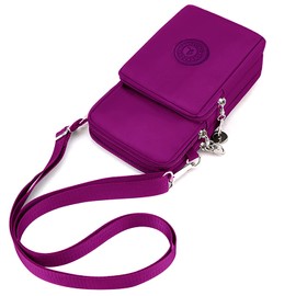 LassZone Women Girls Zipper Waterproof Nylon Crossbody Bags Wallet Cellphone Purse Shoulder Bag Wristlet Handbags (Purple【Webbing Strap】)