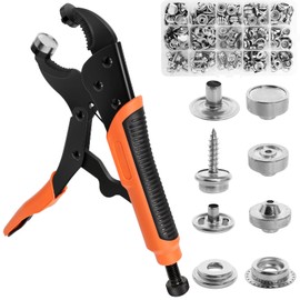 Snap Button Fastener Kit, Heavy Duty Snap Fastener Tool with 40set (15mm) Snaps, Adjustable Vice Grip Snap Setter Tool for Replacing Metal Snaps, Boat Covers, Canvas, Sewing, Tarps (Orange)