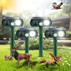 4 Pack Solar Ultrasonic Animal Repeller Outdoor Cat Repellent Deer Repellent Devices with Motion Sensor &Strobe Light,Waterproof Solar Deterrent for Squirrel,Dog,Raccoon,Skunk,Rabbit for Yard Garden
