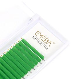 EMEDA Green Eyelash Extension Flat Eyelashes Colourful Green Light Eyelash Extension 0.07 mm D Curl 9-15 mm Mixed Matte Custom Salon Use Eyelash Extensions (0.07 mm D 9-15 mm Green)