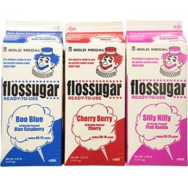 Cotton Candy Floss Sugar-Blue Raspberry, Pink Vanilla & Cherry- 3.25 lbs. (3 pack)