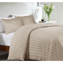 MOONLIGHT20015 Single Duvet Cover Set Reversible Stripes Satin Bedding Set with Pillowcase Soft Hypoallergenic Duvet Covers (Beige 135x200 CM)