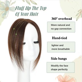 Real Human Hair Topper for Women with Thinning Hair 360 No Bangs Upgrade Lace Base Hand Hair-Tied Pieces for Women (Brown, 10Inch)