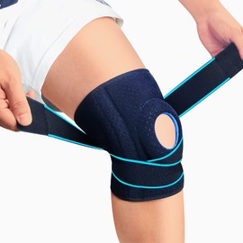 LAVAED - Rodillera con estabilizadores laterales para dolor de rodilla, ajustable, antideslizante, compresión, rótula, con almohadillas para orejas de gel para rótula, para hombre y mujer, deportes,