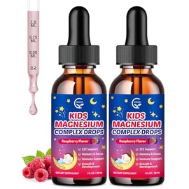 (2 Bottles) Magnesium Glycinate Liquid for Kids with L-Theanine, Omega-3, Vitamin D3, K2, Zinc, Kids Magnesium Liquid Drops for Sleep & Calm, Brain, B