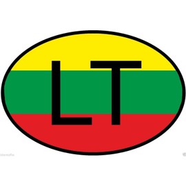 LT Lithuania Country Code Oval with Flag Sticker Bumper Sticker Laptop Sticker Toolbox Sticker Helmet Sticker