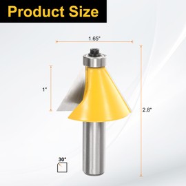 HARFINGTON 2pcs 30 Degree Chamfer Router Bit 1/2 Inch Shank 1" Cutting Length Carbide Tip with Bearing for Woodworking Milling Cutter Tool, Yellow