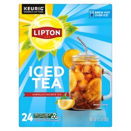 Lipton Unsweetened Black Iced Tea K-Cups 24-Pack for Keurig Coffee Makers - Rainforest Alliance Certified Tea Pods with Smooth Crisp Flavor, Brew Hot over Ice for Refreshing Beverage