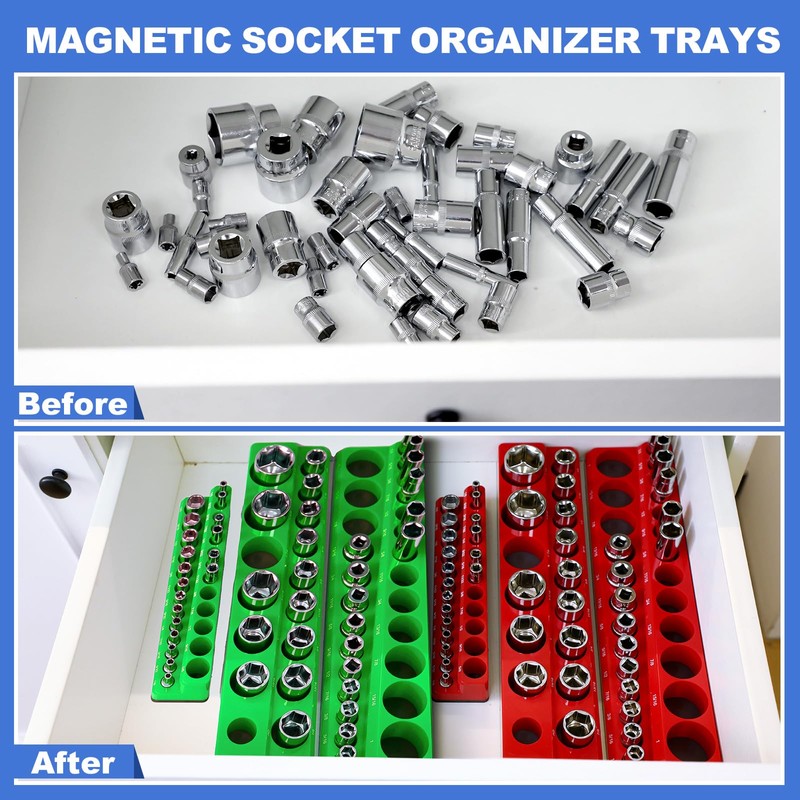 Datanly 12 Pcs Magnetic Socket Organizer Set Compatible with SAE