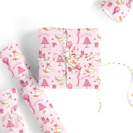 FYSUIMU Silly Goose Birthday Wrapping Paper -Mini Roll- 17 In x 32.8 Ft Pink Goose Coquette Gift Wrap Paper for Holiday Birthday Baby Shower Party