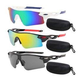 swanoble UV400 2 Sports Sunglasses for Kids Cycling,Light frame Sunglasses for Boys Girls,Youth Softball Baseball Golf, 3pack-black+white/Blue+black/Red