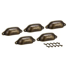 Sourcingmap Cup Pulls, Carbon Steel Shell Pull Handles Bronze Tone for Dresser Kitchen Cabinet Drawer, 3.86" Length 1.34" Width,5 Pack
