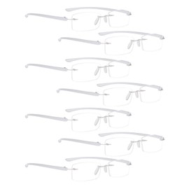 LUR Rimless Reading Glasses for Men Women 7 pack Small Readers (Silver)