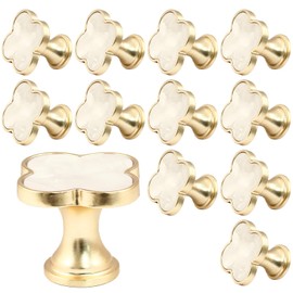 suiwotin 12 Pack Brass Cabinet Knobs, Clover Knobs Decorative Dresser Drawer Knobs, Brushed Gold Kitchen Cabinet Knobs Pulls, Vanity Drawer Knobs Handles for Closet, Cupboard, Pantry (White)
