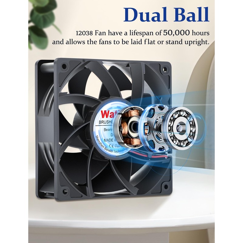 Wathai 1238 48V DC Brushless Cooling Fan 2Pin 120mm x