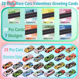 UPINLOOK 28 Pack Valentine's Day Gifts Cards for Kids with Pull Back Die-Cast Cars Toys, Valentines Day School Classroom Prizes, Valentine Exchange Gift, Kids Valentine Party Favors