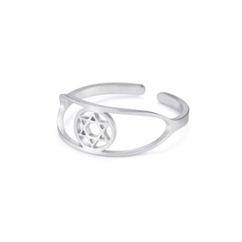 Dreamtimes Star of David Rings Stainless Steel Adjustable Open Rings Hexagram Jewish Ring FaithHeart Star of David Jewish Jewelry for Women Mens (SILVER)