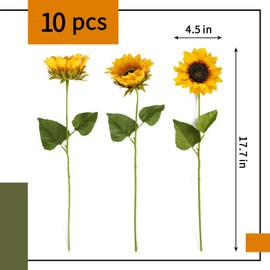 CEWOR 10pcs Sunflowers Artificial Flowers with Long Stem Fake Sunflowers Bulk Fall Decoration for Wedding Home Birthday Party Outdoor Indoor Decor