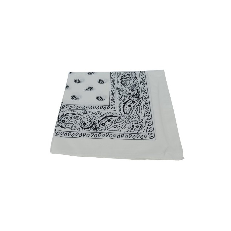 WHITE PAISLEY BANDANA 100% COTTON, One Size