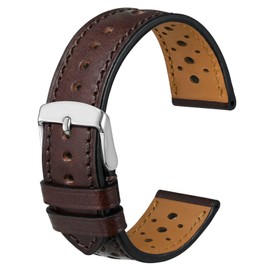 ANBEER Perforated Genuine Leather Watch Strap,20mm Luxurious Gloss Replacement Watch Band for Men and Women,Dark Brown