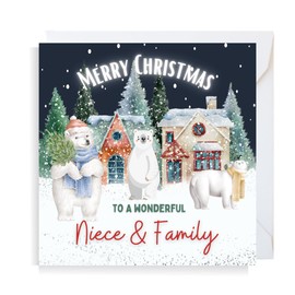 Second Ave Niece & Family Christmas Polar Bear Square Xmas Holiday Festive Greetings Card