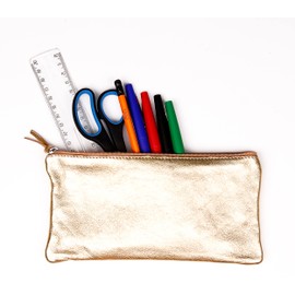 Clairefontaine 8705C Pencil Case with Mother of Pearl Effect Flat 22 x 11 cm Practical and Robust Leather 1 Piece Gold