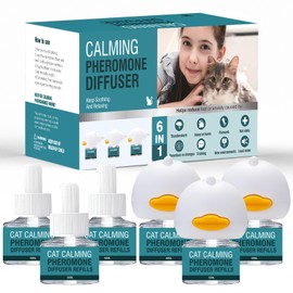 Cat Calming Diffuser 6 in 1 Multicat Calming Pheromones Diffusers Relief Stress Anxiety Fighting Scratching 90 Days Calm Relaxing Pheromone for Cats kit 48ml Refill Fits All Common Diffuser Plug In