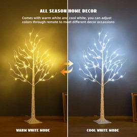ZHOUDUIDUI Lighted Birch Tree, 4ft 48LED Birch Tree Lights, Indoor Outdoor Artificial Twig Tree Light 9Modes Timer for Christmas Easter Home Party Wedding Decor,Warm & Cool White