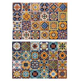 48Pcs Tile Sticker Peel and Stick, Kitchen Wall Decals Stick on Tile Adhesive Stickers, Moroccan Decor for Home, Wall Decals for Bathroom Staircase 4"x 4"