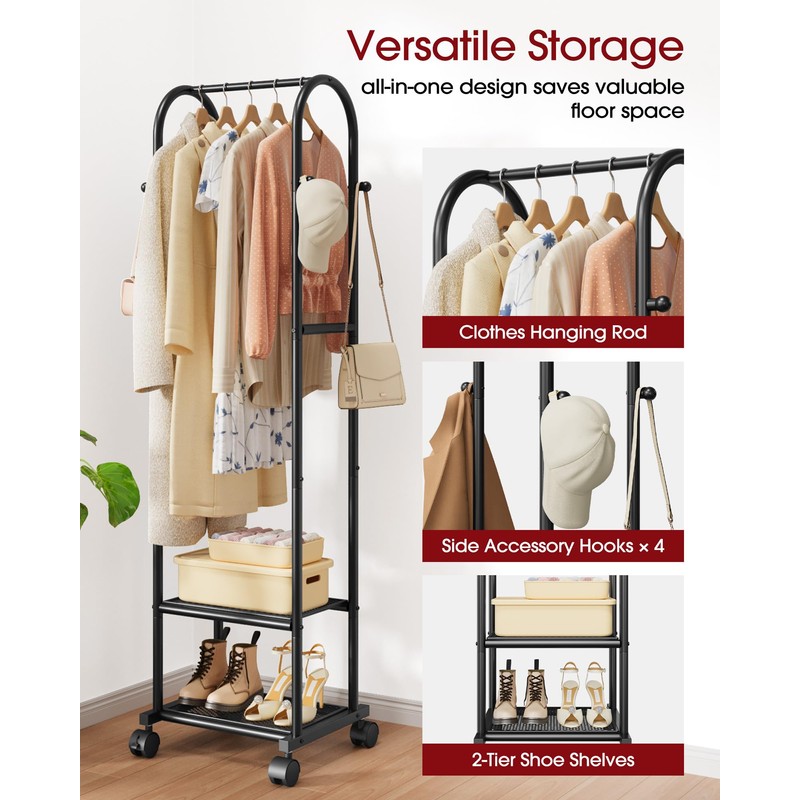 Sakugi Heavy Duty Premium Clothes Rack with 2-Tier Mesh Shoe