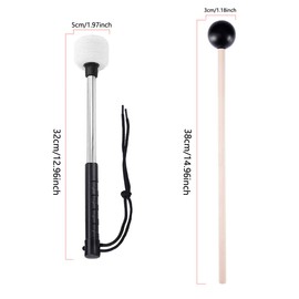 Kuylive 2 Pack Bass Drum Mallets Timpani Mallet Felt Sticks Stainless Steel Handle with 1 Pair Rubber Bell Mallets Glockenspiel Sticks Xylophone Mallet