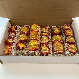 VIE Wholesale Smudge Sticks, White Sage and Red Sunflower 4", Pack of 6