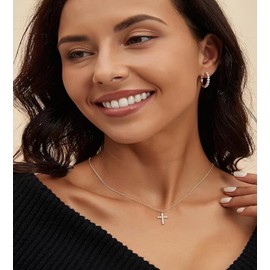 Women's Cross Necklace, Cubic Zirconia Pendant, Cross Necklace, Women's Gold Silver, 3 Sizes, Stainless Steel
