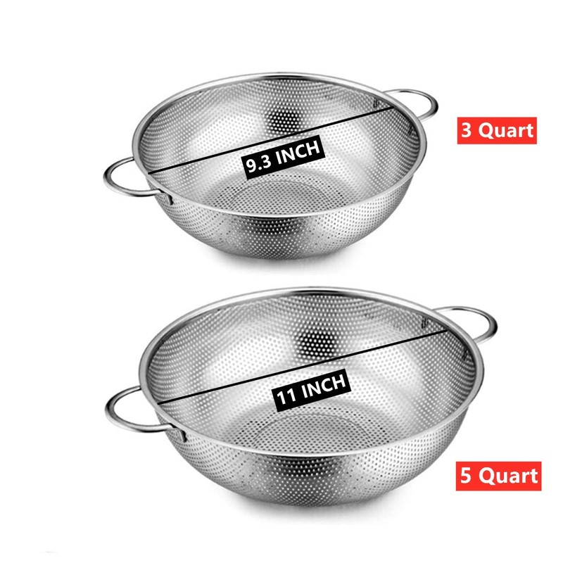 Colander Set of 2, Heavy Duty Stainless Steel Micro-Perforated Strainer