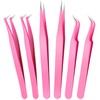 6 Pcs Lash Tweezers Eyelash Extension Tweezers, Stainless Steel Straight