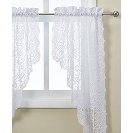 Lorraine Home Fashions Hopewell Lace Window Swags, 58-Inch by 38-Inch, White, Set of 2