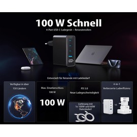 revolt 4-Port USB Power Supply, LED Display, 3X USB-C PD 100W, USB-A QC 30W, GaN