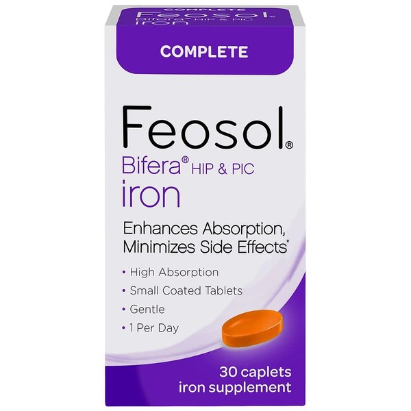 Feosol Bifera Hip & PIC Iron Supplement, Complete - 30 Caplets, Pack of 2